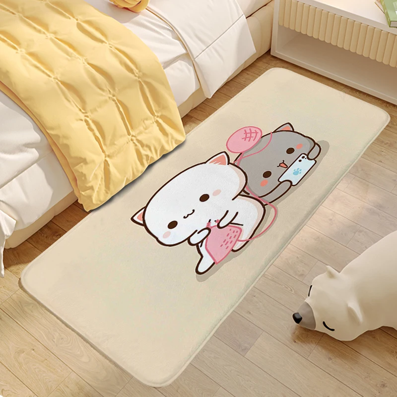 Children's Bedroom Carpet Cartoon Peach Mochi Cat Lovely Bathroom Mat Doormat Entrance Door Washable Non-slip Living Room Rug