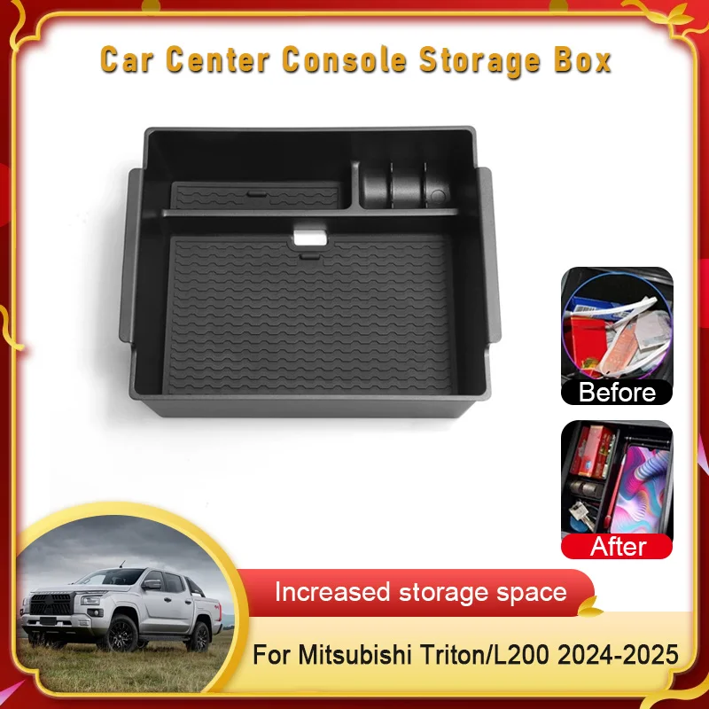 

For Mitsubishi Triton/L200 2024 2025 Armrest Box Car Center Console Storage Box Compartment Anti-slip Dedicated Car Accessories