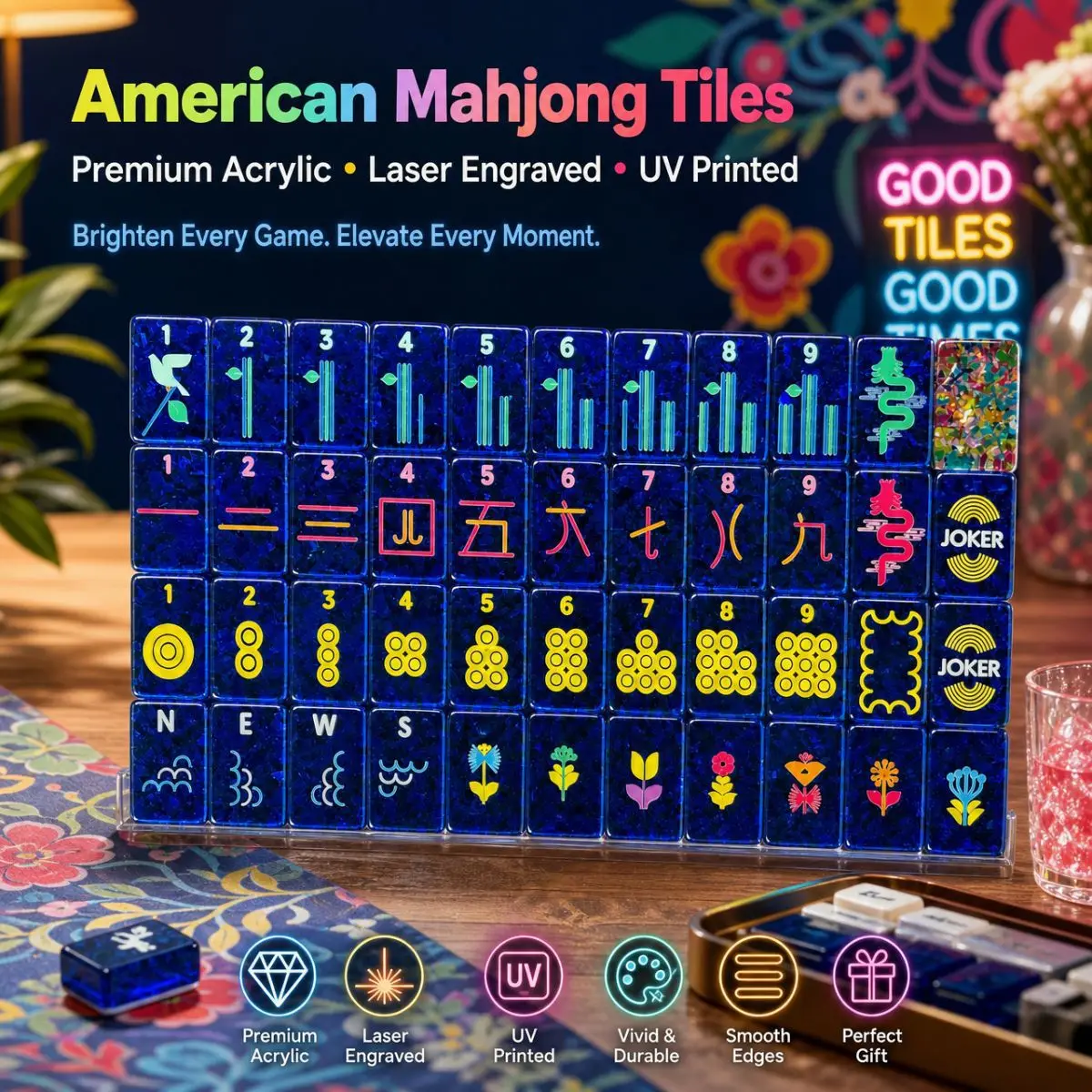 Carved Texture Confetti Mahjong Tiles Set 160‑Piece Travel & Standard Size American Mahjong Game Kit for Home Gift