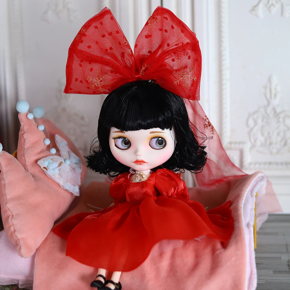 ICY DBS Blyth Doll Fair Skin Matte Face Cute Black Short Hair Pouting Lips 19 Joints 1/6 Body Festival Anime Girls Gifts Toys