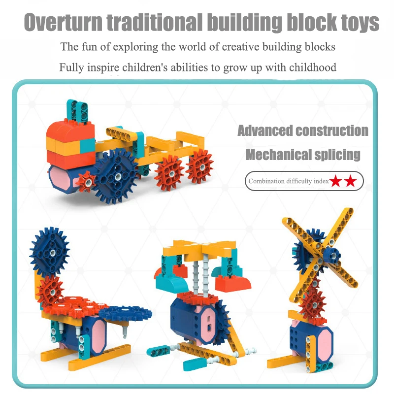 Ensemble de blocs de construction d'engrenages mécaniques électriques, bricolage, jouets éducatifs créatifs pour enfants, cadeau pour garçons et filles, grande taille