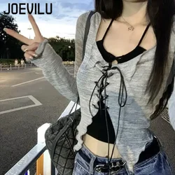 Cross Strap Top Halter Shirts 2 Piece Sets Chic Long Sleeve Sunscreen Shirt Y2k Casual Thin Cardigan Women's High Street Blouses