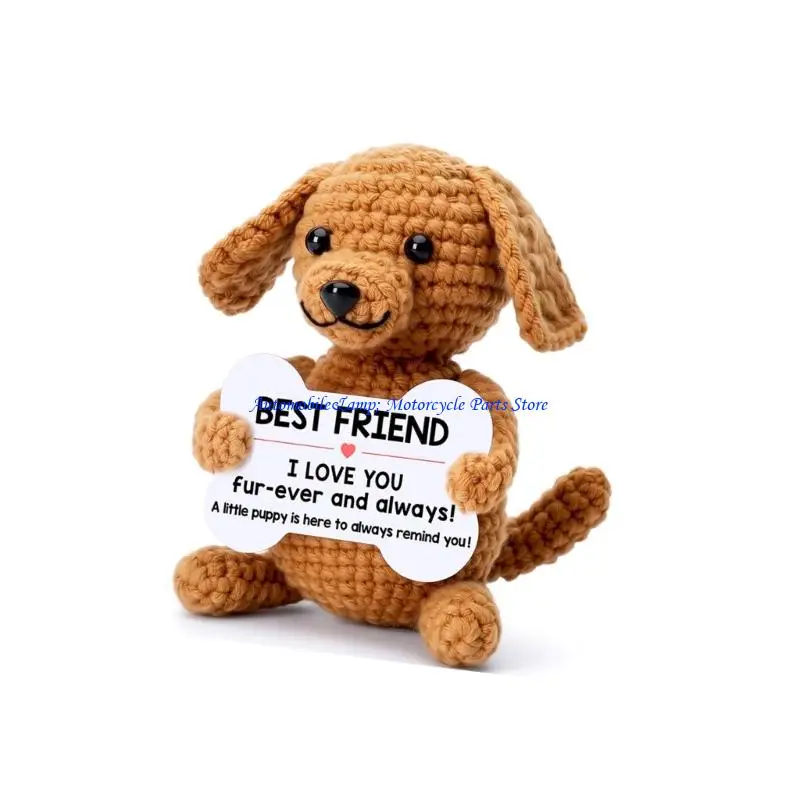 H7BD Handcrafted Crochet Dog Doll for Emotional Support Car Ornament Birthday Present
