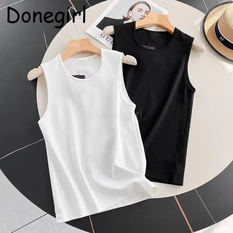 

Donegirl 2024 Summer New Fashion Women Round Neck Sleeveless Vest Solid Simple Casual Basic Versatile Tops Tank Female Chic