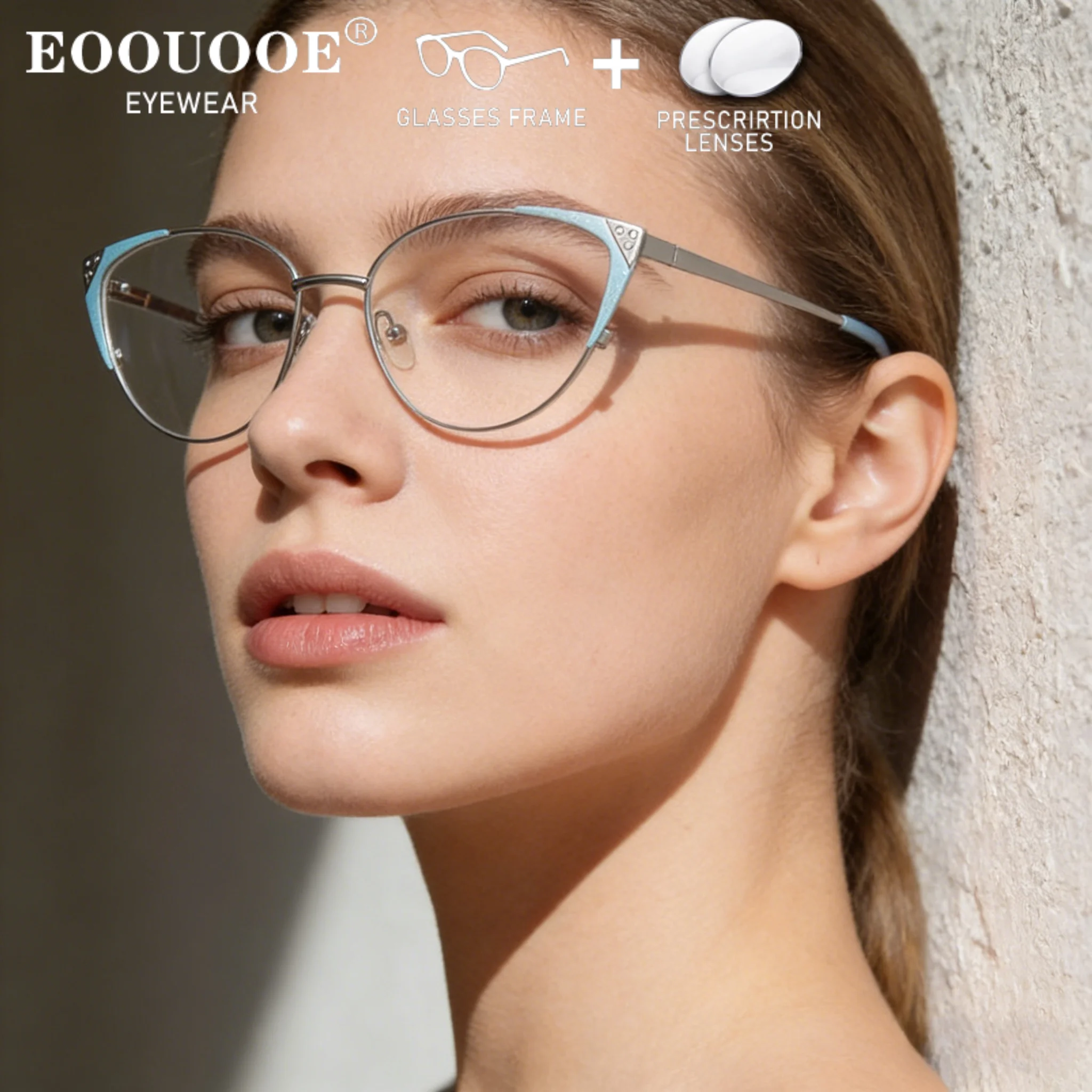 

New Design Cat Eye Glasses Prescription Lenses Anti Blue Light Myopia Hyperopia Progressive Reading Women Blue Optical Eyewear