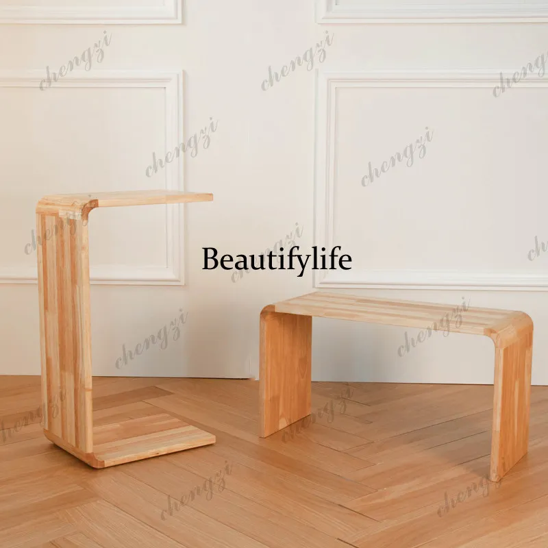 Solid wood movable balcony bed coffee table sofa   c-shaped u-shaped side table simple, living room bedroom table