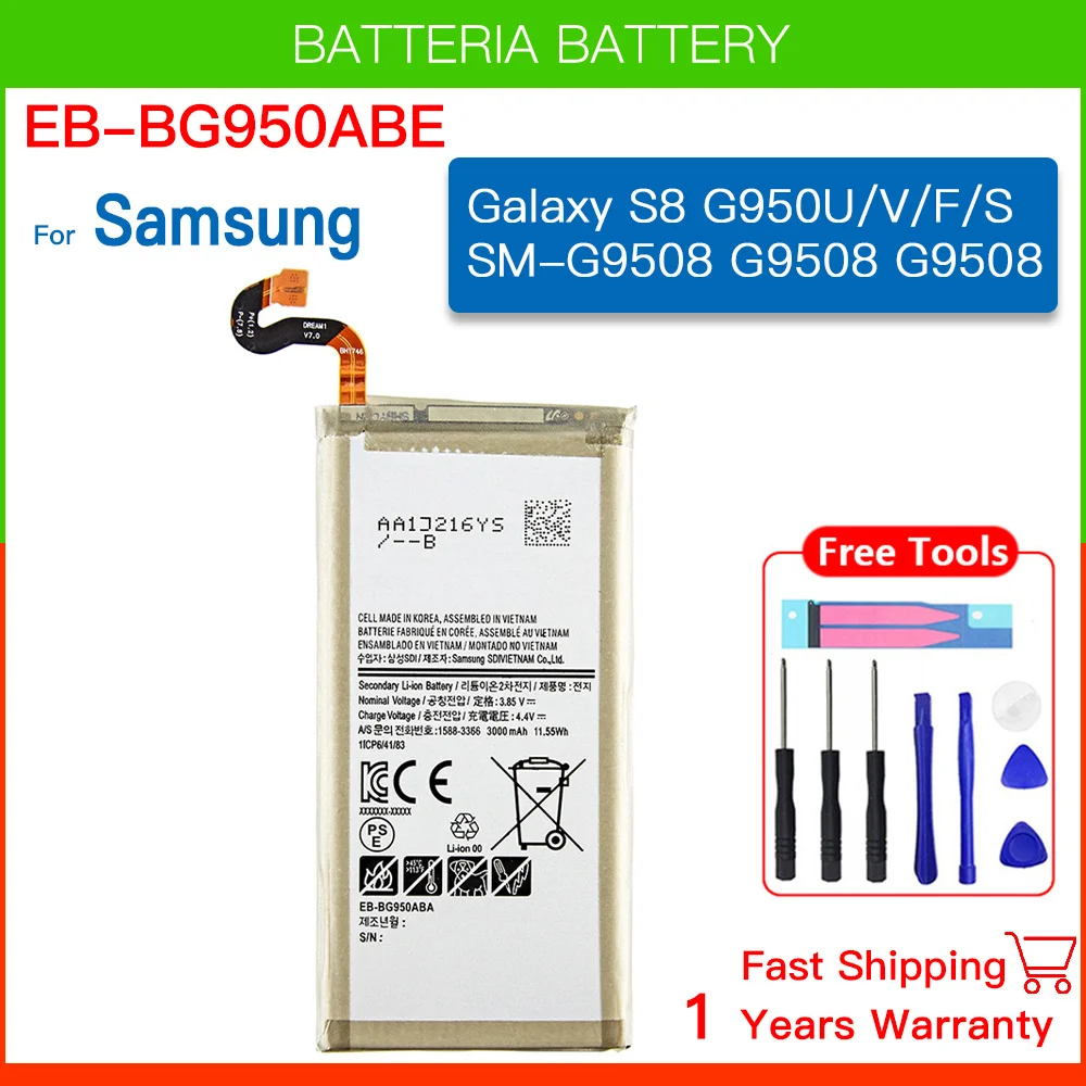 EB-BG950ABE EB-BG950ABA 3000mAh Battery For Samsung Galaxy S8 SM-G9508 G950T G950U/V/F/S G950A G9500 G950 Batteria+ Tools