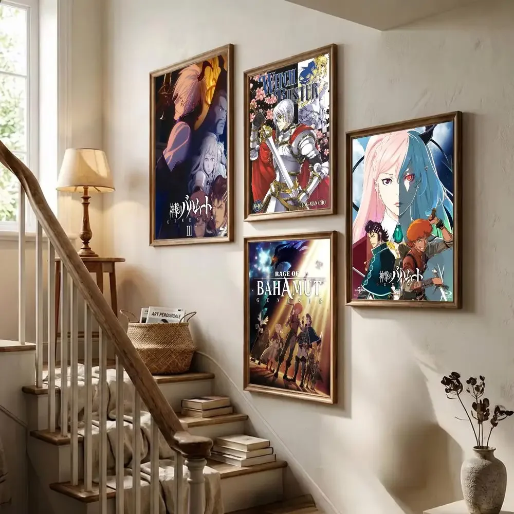 W-Wrath of Bahamut VIRGIN SOUL Anime Poster Wall Stickers Self Adhesive Art Decals for Bedroom Living Room Home Decor Mural Gift