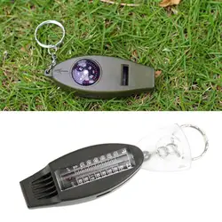 4 in 1 Multifunction Emergency Whistle Compass Magnifier Thermometer Crisp Sound Keychain Compass Hiking Whistle Outdoor