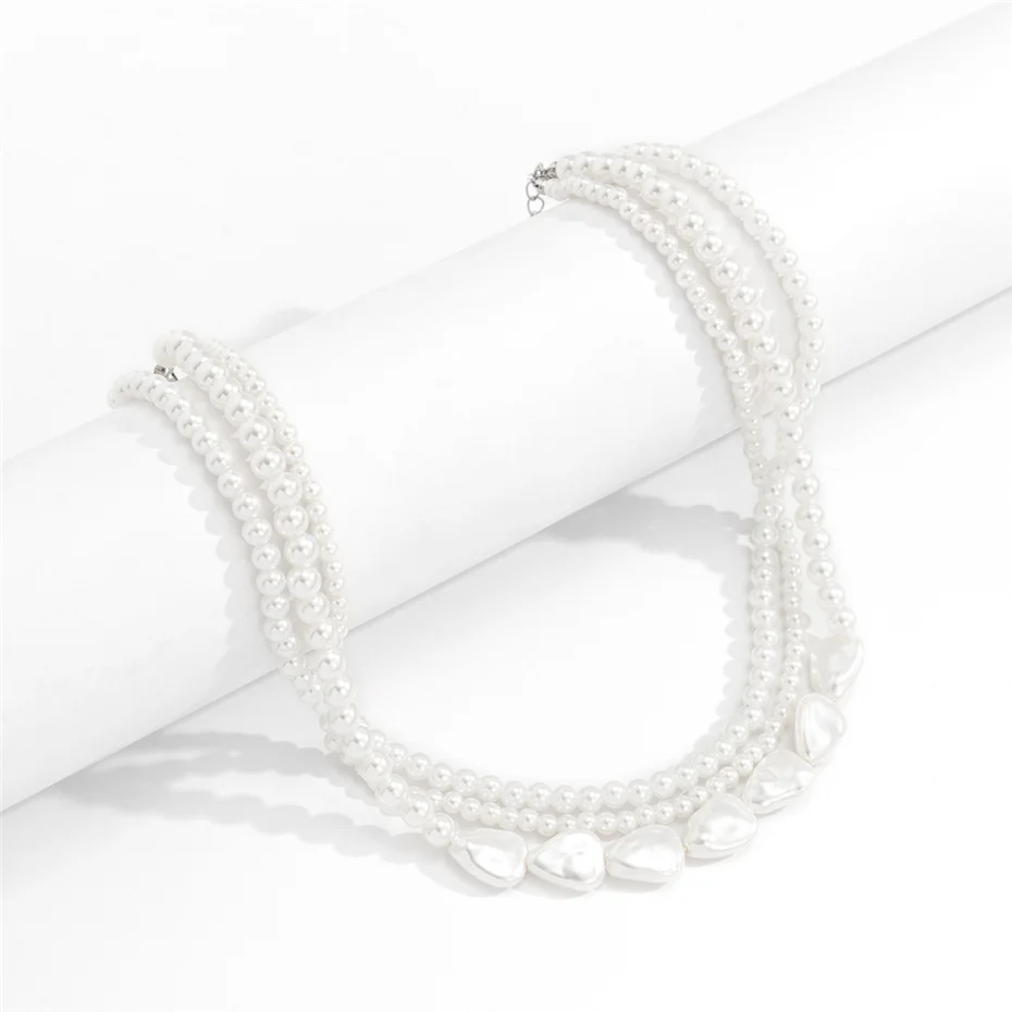 Elegante mehr schicht ige Imitation perlenkette für Frauen Vintage Hochzeit Mode Aussage Halsreif Kragen Schmuck Party Geschenk – Detail 12