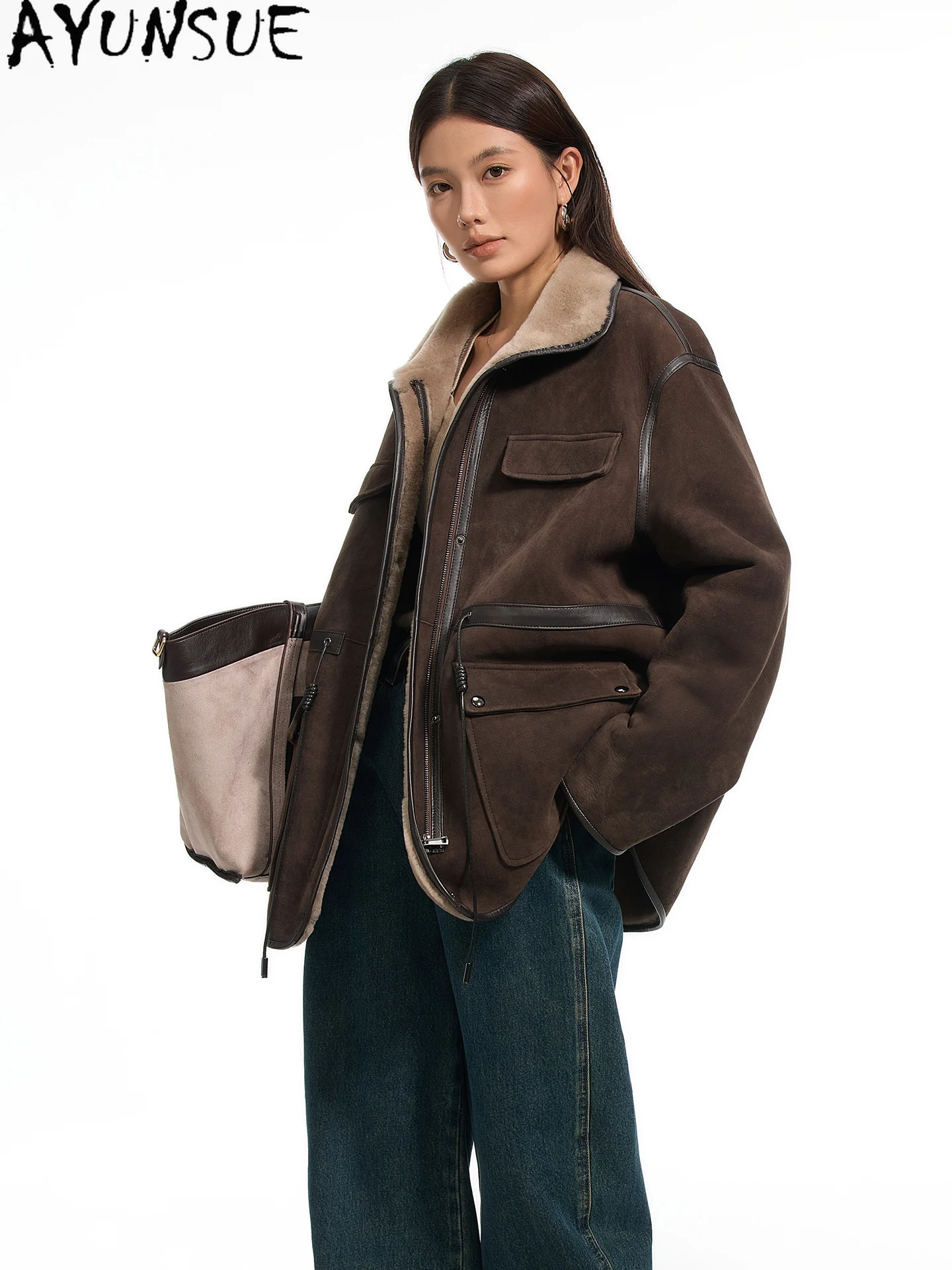 AYUNSUE veste en cuir véritable femmes manteau en peau de mouton mérinos laine d'agneau manteaux de fourrure naturelle vêtements d'hiver chauds femme 2025 Шуба Ж Jayacud