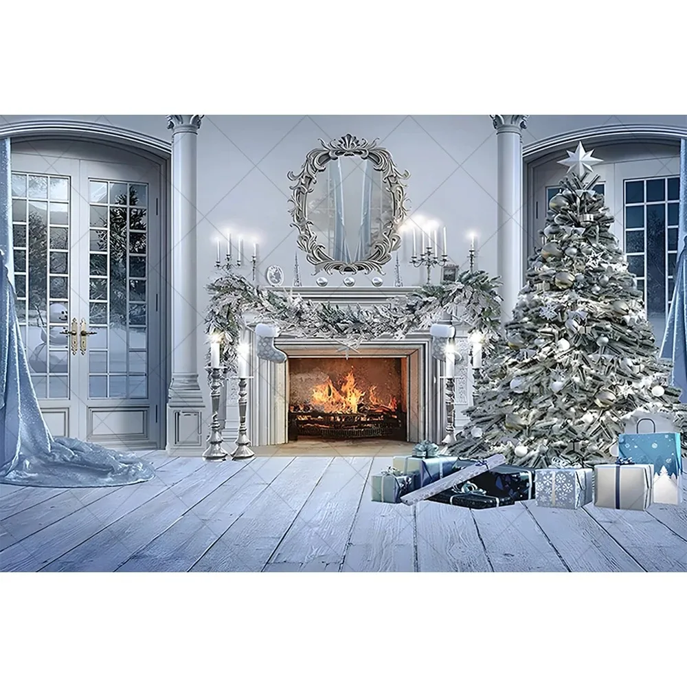 Christmas Photography Background Custom Winter Curtain Fireplace Snow Xmas Tree Family Backdrop Wall Tapestry Party Decor