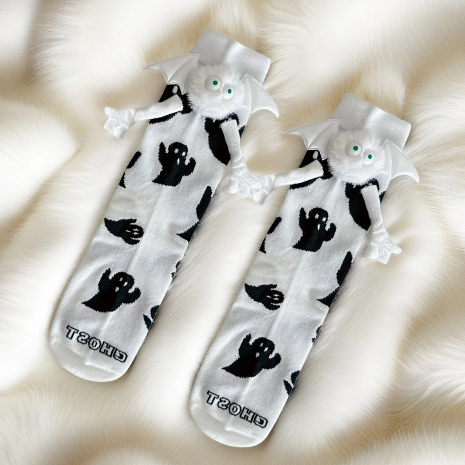 Spooky Couple Socks Magnetic Ghost Mid Calf Socks for Halloween Party Fun Matching Socks Breathable Soft Stretchy Gift