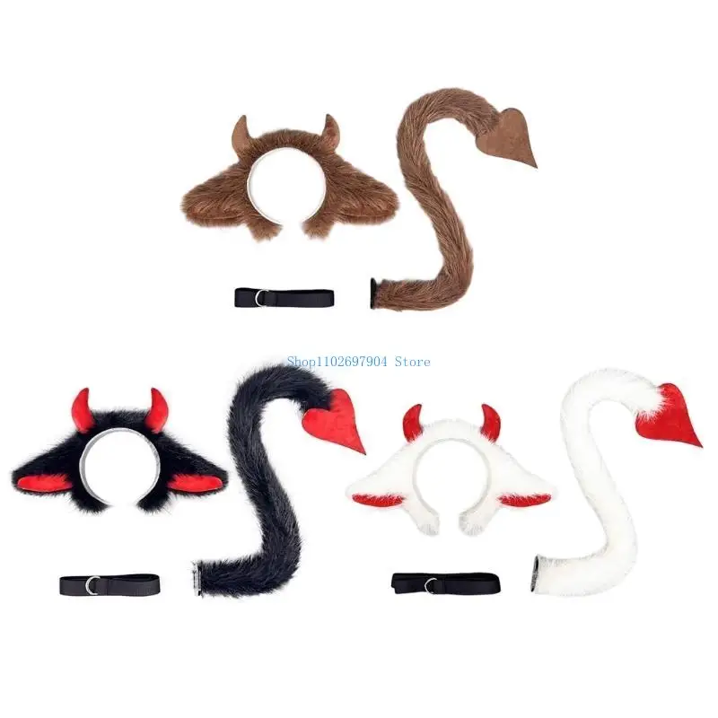 N7YF Yak zestaw uszu i ogona zestaw kostiumów dla dzieci Animal Yak kostium Cosplay na Halloween