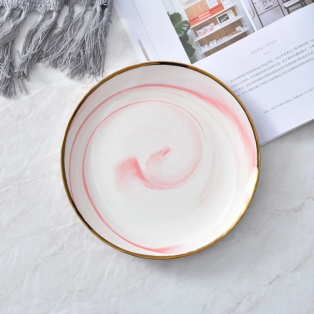 

8 Inch Phnom Penh Ceramic Marble Pattern Dish Plate Non Slip Base Dessert Tray Snack Plate Kitchen Tableware Dessert Tray