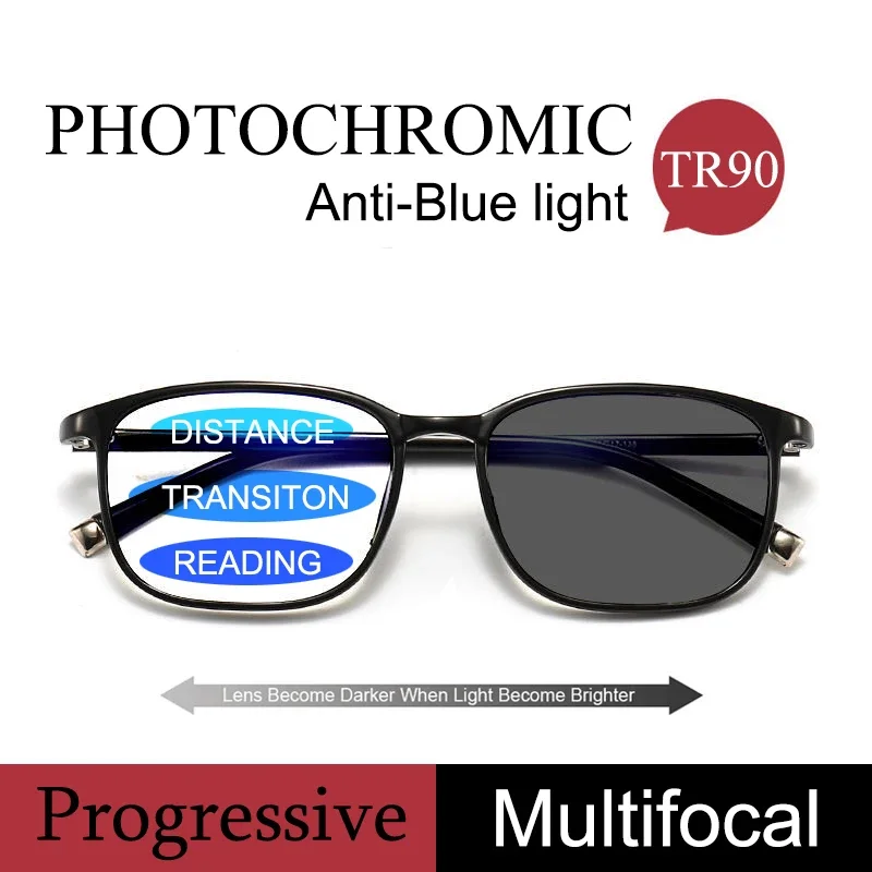 

TR90 Transition Photochromic Reading Glasses Men Progressive Multifocal Business Eyeglasses Smarth Anti-Blue Light Eyewear 1.5