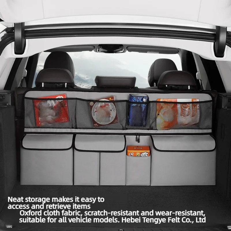 Car trunk storage bag, rear seat back organizer, multi-functional car interior storage solution