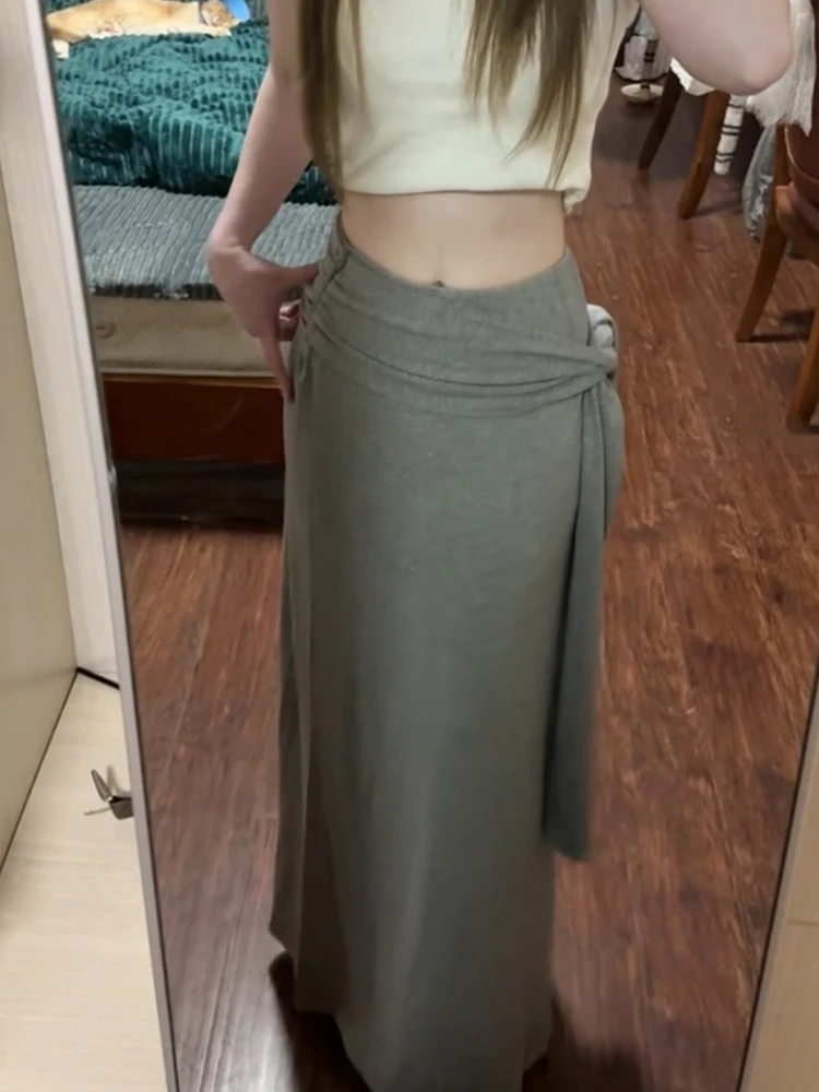 กระโปรงถักทรงเอ ผูกเอว ผู้หญิง ฤดูร้อน ดีไซน์ใหม่ สวยเก๋ ช่วยพรางหุ่น ทรงยาวพลิ้ว กระโปรงเอวสูงทรงเอ