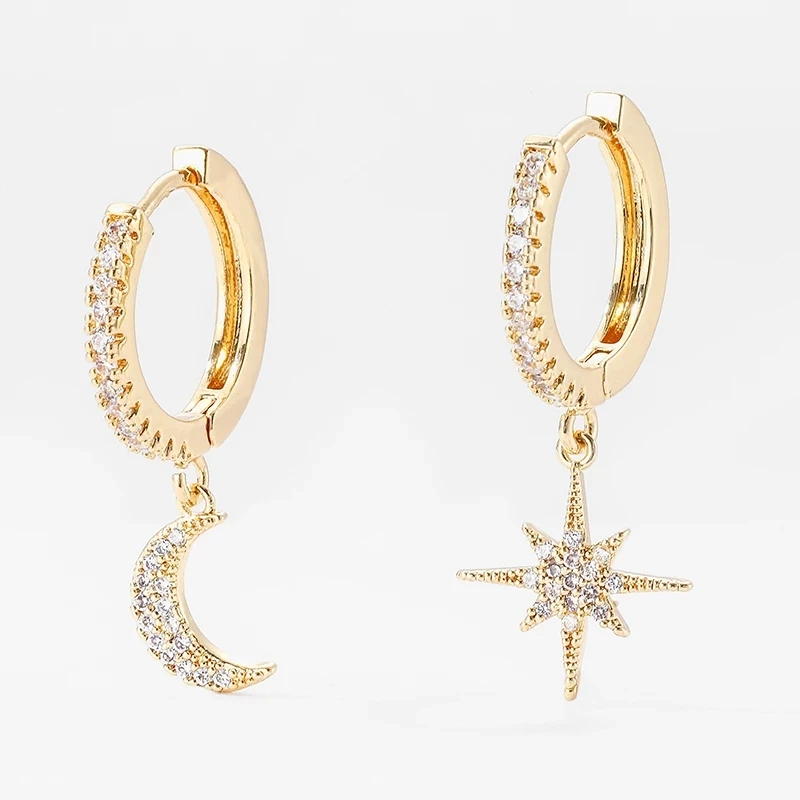 Trendy Zircon Star Moon Hoop Earrings for Women Girls Punk Ear Party Jewelry Gift eh985