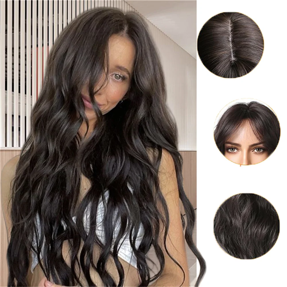 24 Inches Dark Brown Long Wavy Wig, Natural Looking Heat Resistant Synthetic Daily Hair For Women, Christmas Halloween Festival