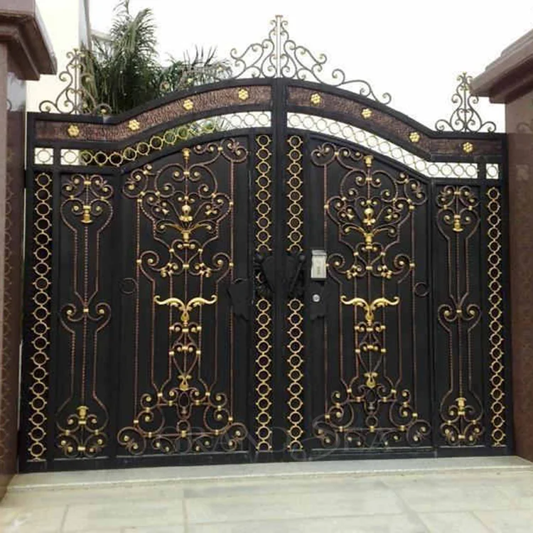 Custom dimensions Modern Design Double Door Wrought Iron Gates Anti-Theft Entry Gates For Villa In Foshan