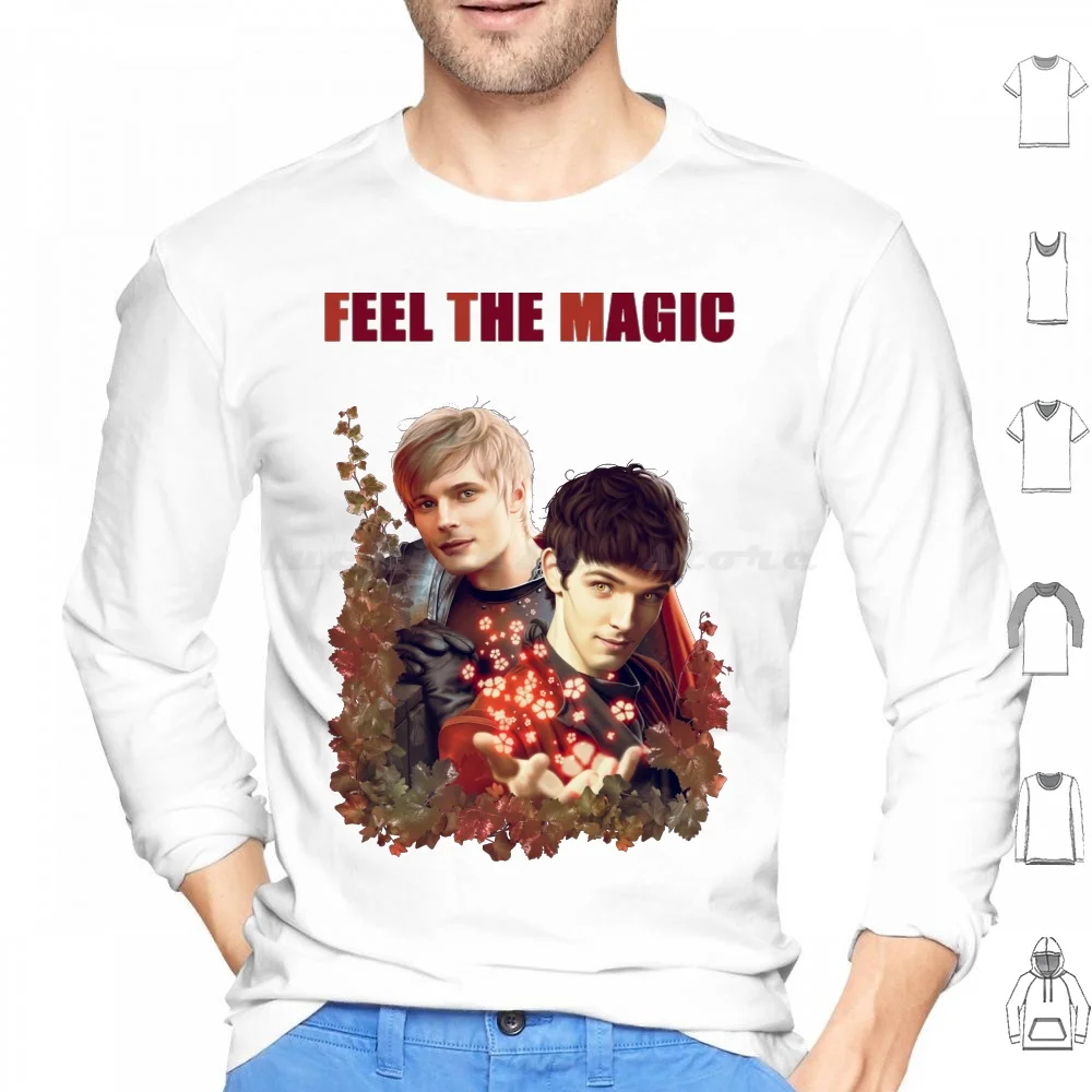 

Merlin : Feel The Magic Hoodie Cotton Long Sleeve Magic Trick Wizard Spell Sorcery Show Merlin Magical Character Male Man