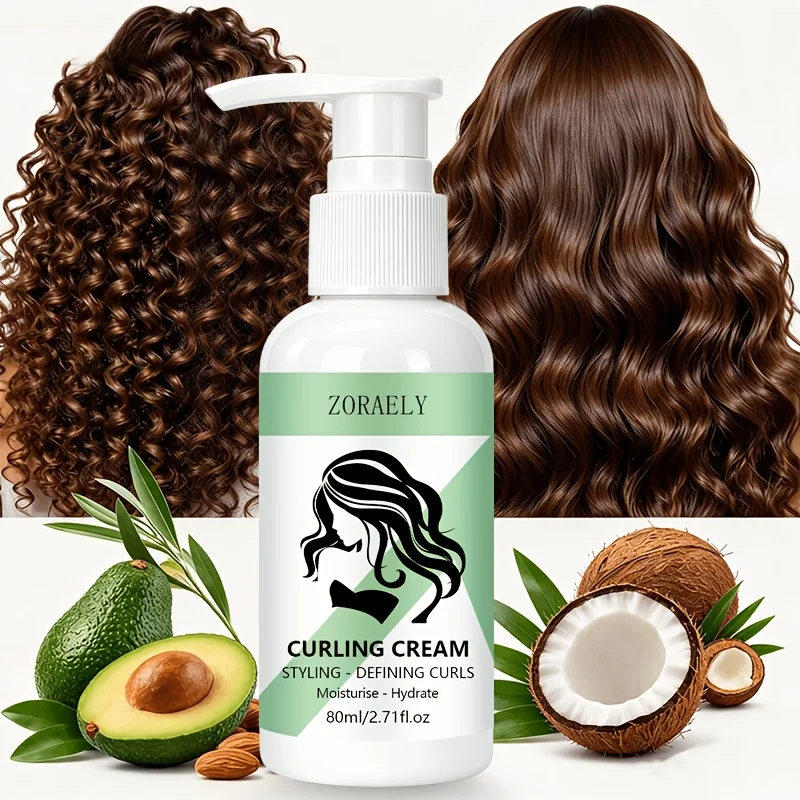 [No stiff feel] Moisturising Curl Defining Cream. Tames frizz, leave-in formula, no frizz, no white residue.80ml