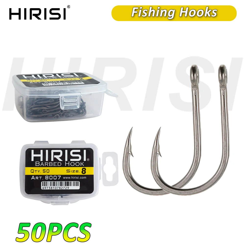 

50Pcs Carp Fishing Barbed Hook High Carbon Steel Ring Eye Fishhook 8007 size 2468 Saltwater Freshwater High Quality Accessories
