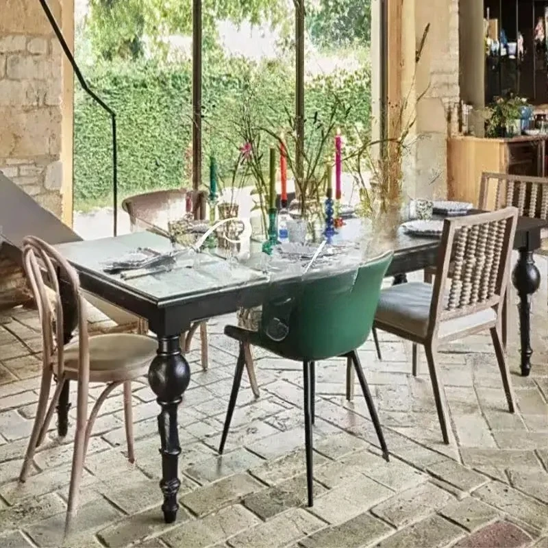 N68 French vintage black solid wood table/neoclassical rectangular dining table/second-hand solid wood home dining table