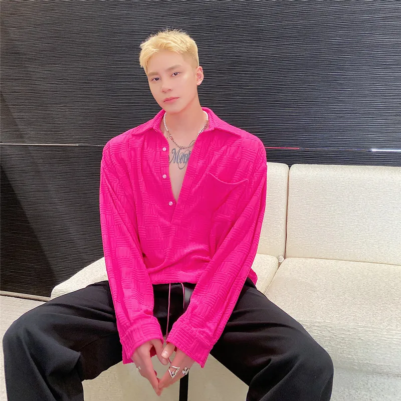 

Мужская рубашка Street Sle Pink Striped Long Sleeve с корейским дизайном, в стиле Dstring Bar Singer, летняя повседневная рубашка Haome ular