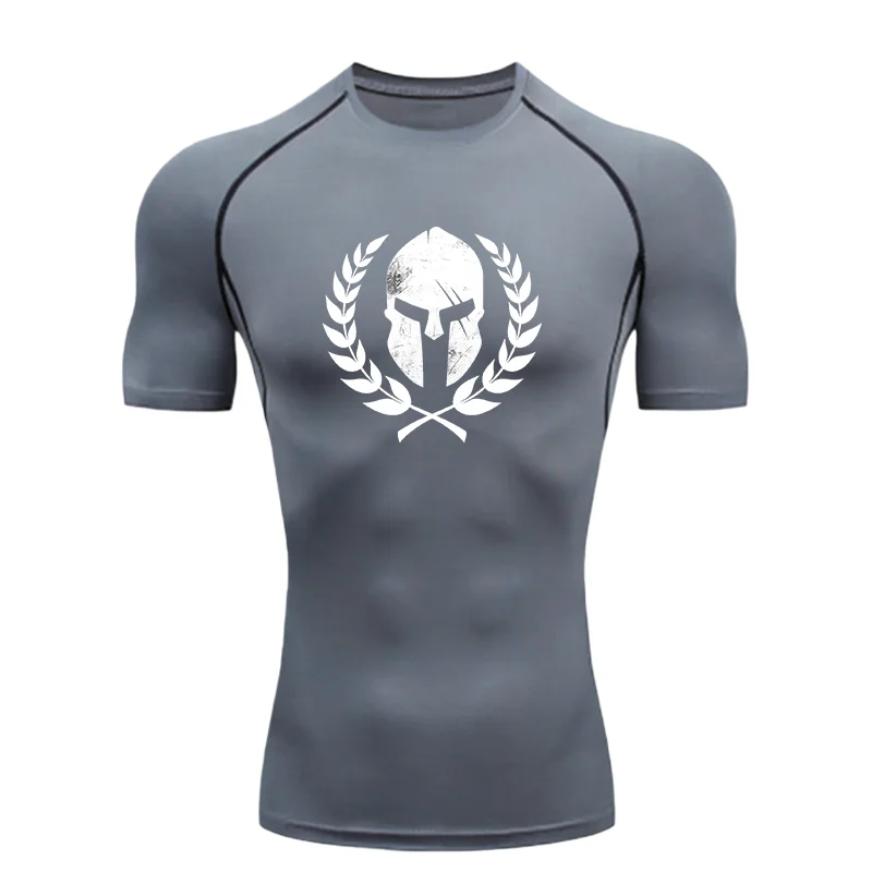 Helmet Laurel Wreath Design 2026 Men's Sports T-shirt Training Fitness Compression Athletic Tees Gym T-shirtsT-Shirt Workout