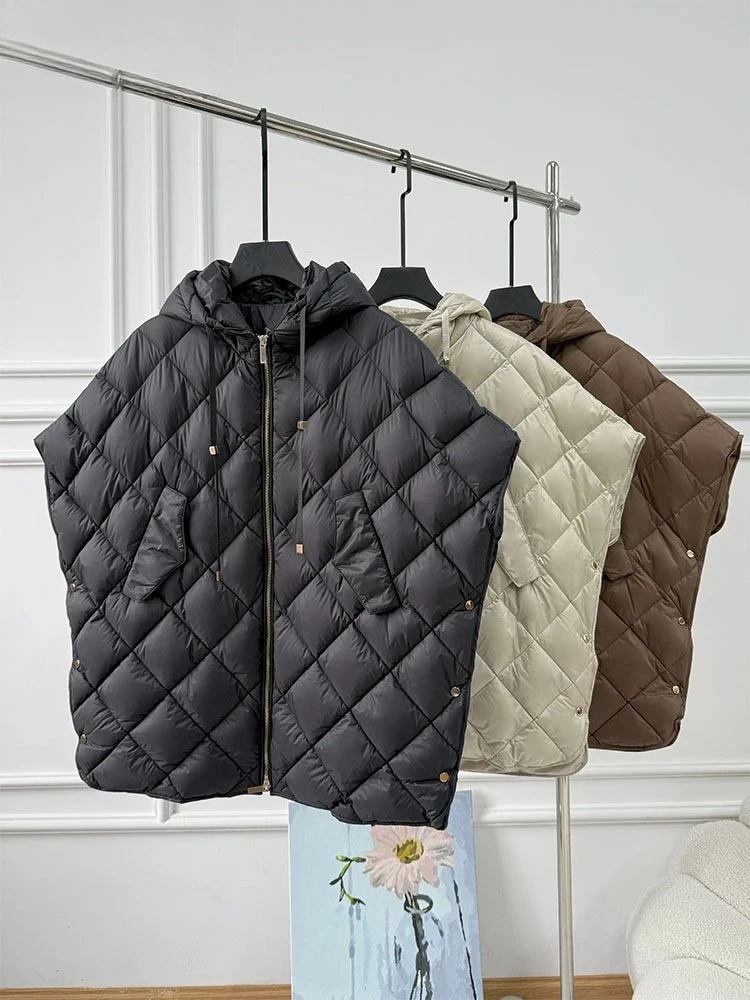 

With Hood Loose Sleeveless Jacket Solid Fashionable Autumn Winter Top 2026 Women 90% White Duck Down Irregular Vest