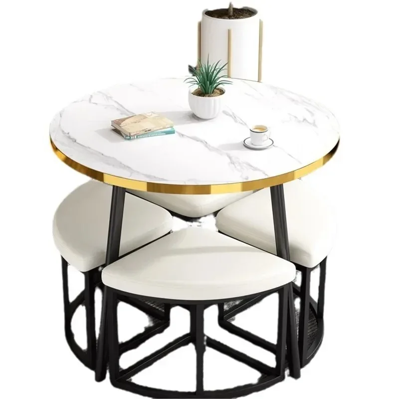Premium Simple marble pattern negotiation table and chair combination sales office reception guests leisure small round table
