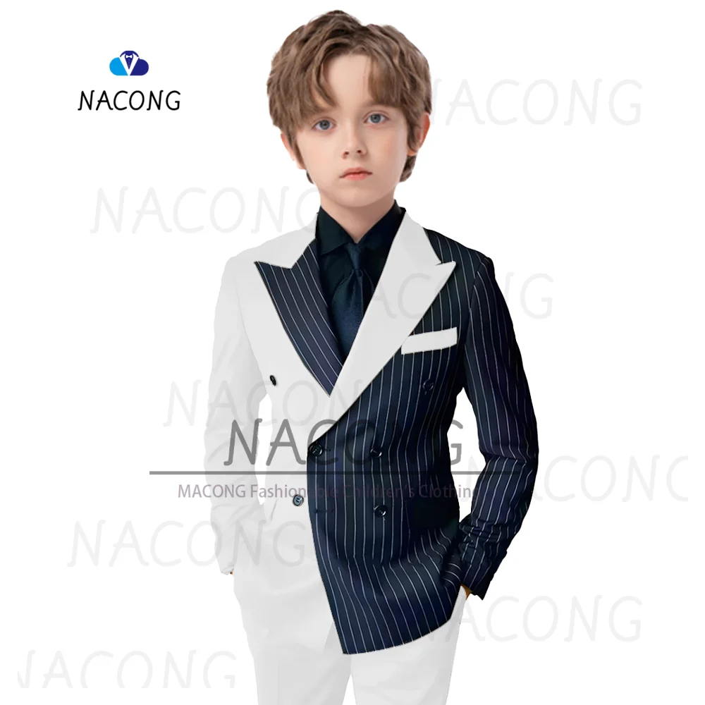 Boys Suit Striped Splicing Slim Suit Wedding Dress Party 2-piece Blazer for KIds