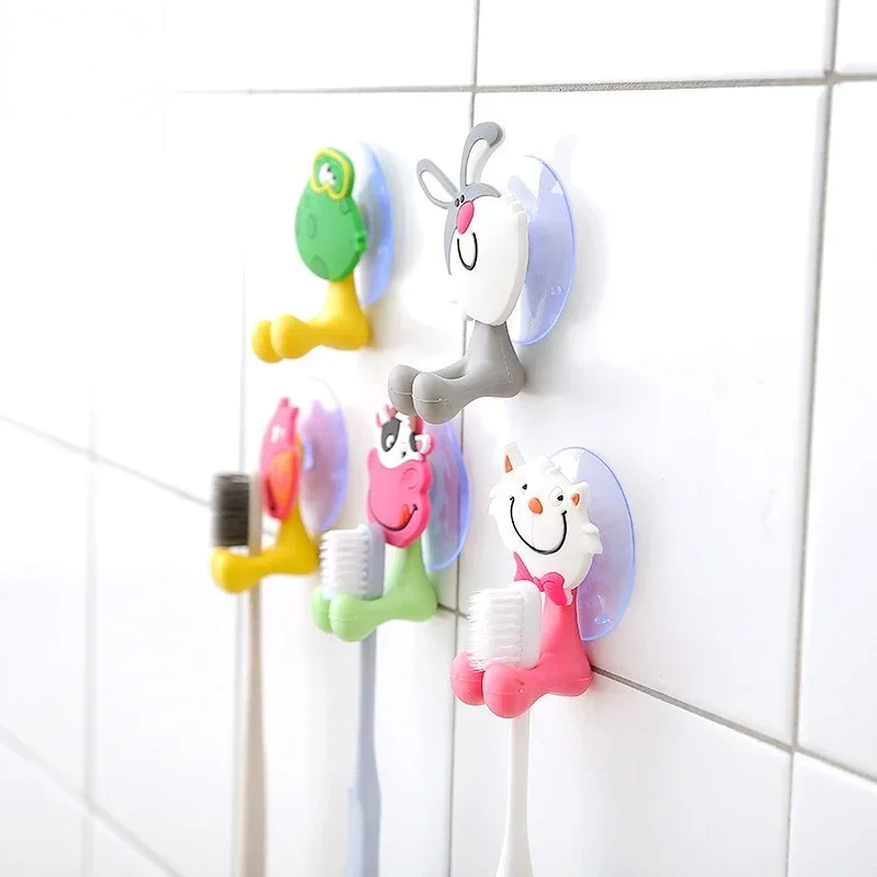 1PC Wall Mounted Suction Cup Toothbrush Holder Rack Suction Hooks Bathroom Lovely Cartoon Children Toothbrush Stand Organizer