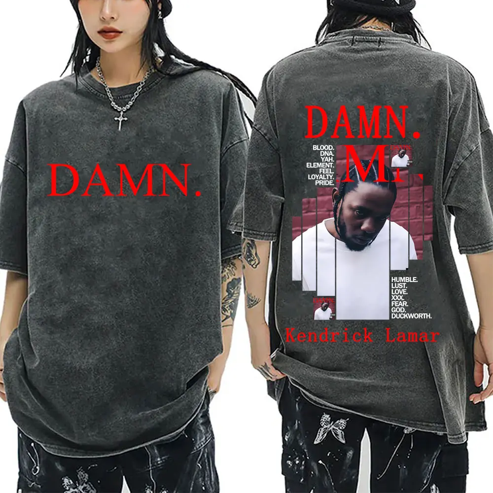 

Washed Vintage Rapper Kendrick Lamar Damn Album Graphic T Shirts Men Women Hip Hop Oversized T-shirts Men's Fashion Streetwear