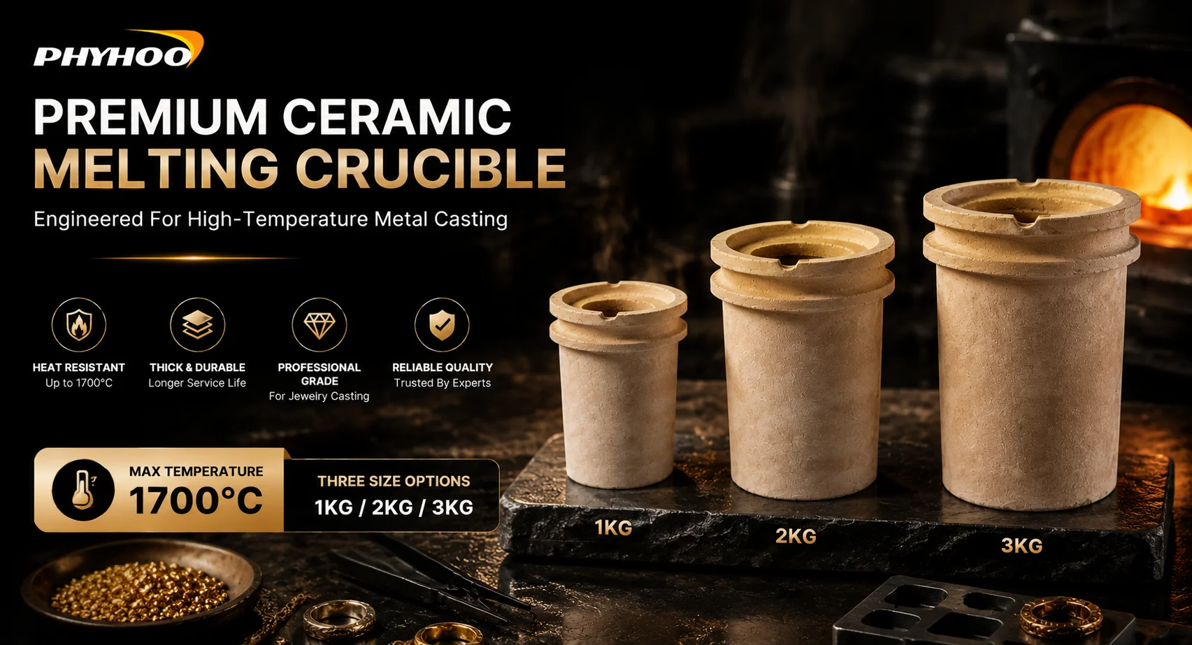 PHYHOO High Temperature Ceramic Crucible 1KG 2KG 3KG High Heat Resistant Melting Casting Cup For Gold Silver Jewelry Making Tool