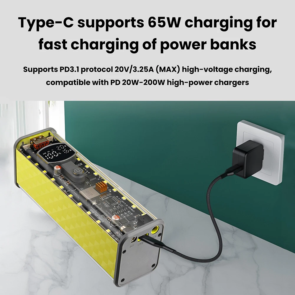 8 Sections 18650 Battery Case PD 65W Super Fast Charging Transparent Rechargeable Case Weldless Battery Case with Outdoor Light