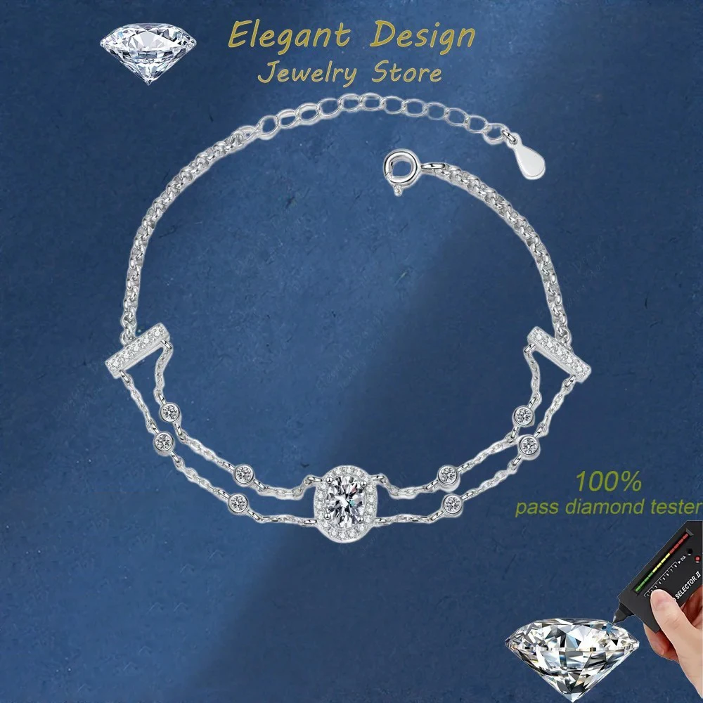 

Элегантный дизайн, 1-каратные браслеты с муассанитом и бриллиантами, классическая платиновая женская двойная цепочка PT950 для подруги, ювелирные украшения