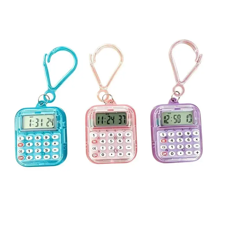 Mini Pocket Calculator With Detachable Keychain Time Display For Students School Office Daily Calculation Use