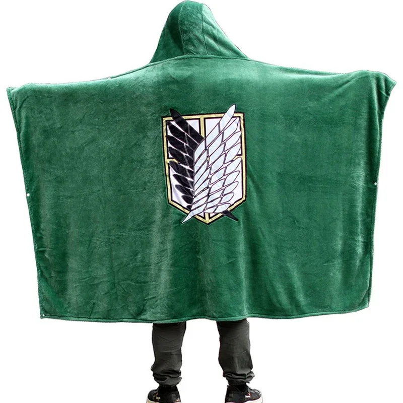 Anime Attack on Titan Cosplay Costume Cloak Blanket Wings of Freedom Scout Cape Plush Blanket Shingeki No Kyojin Flannel Hooded