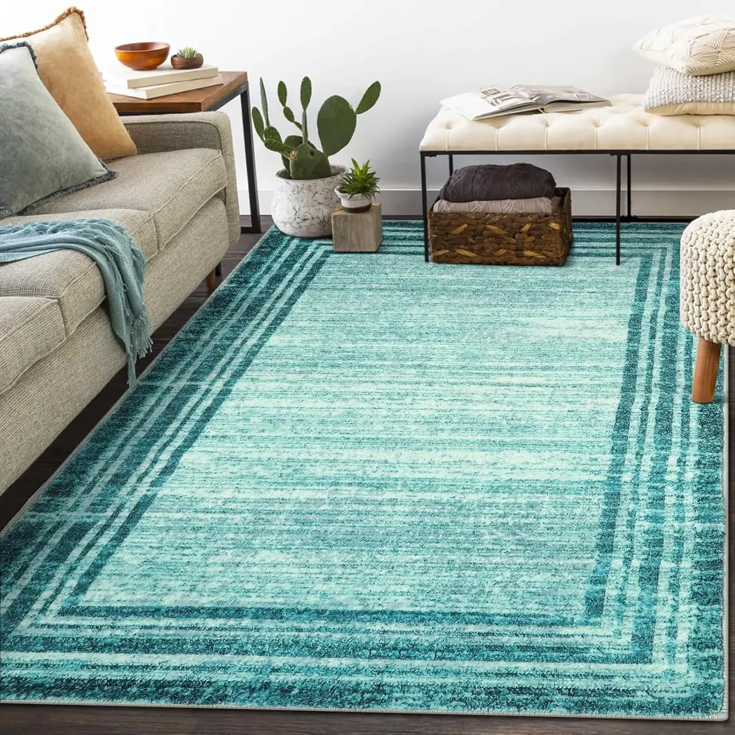 

Modern Abstarct Area Rugs 5x7, Washable Teal 5x7 Bedroom Rug Soft Living Room Rug Non Slip, Low-Pile Indoor Rugs for Living Room