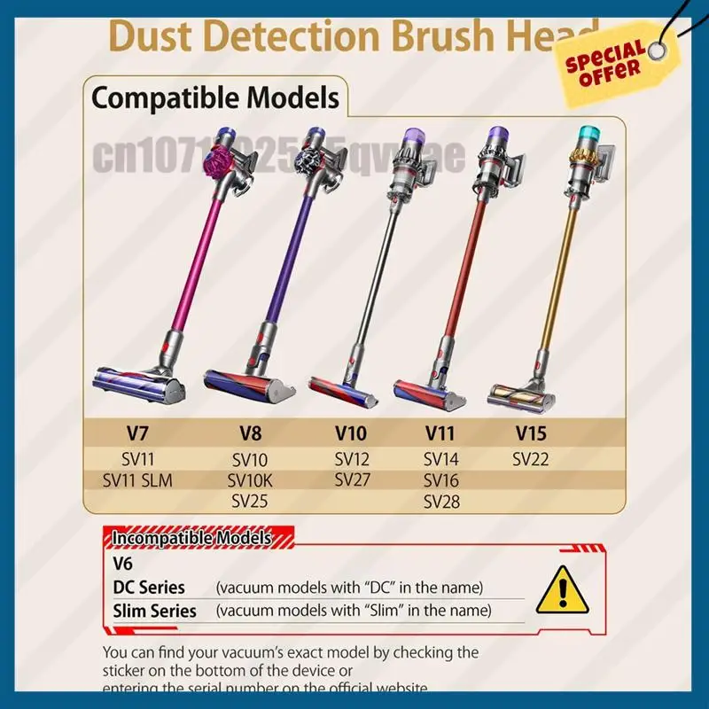 -A89Z For Dyson V7 V8 V10 V11 V15 LED Dust Detection Floor Head Replacement Vacuum Attachment For Hard Floors