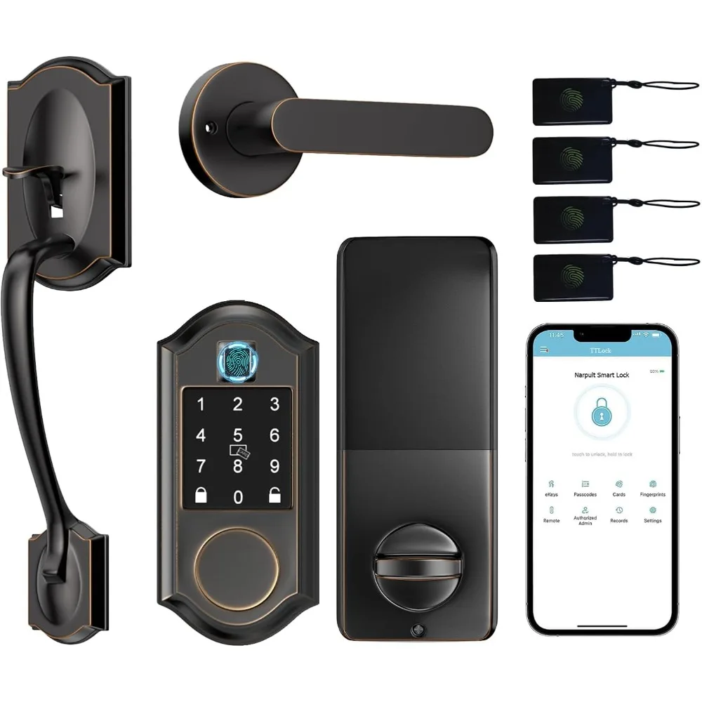 Serrature intelligenti per porta d'ingresso, catenaccio con serratura per porta d'ingresso senza chiave con set di maniglie, set di serrature per porta d'ingresso, controllo APP, porta con impronta digitale
