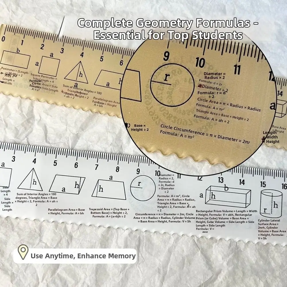 Plastic Mathematical Formula Ruler Transparent Printed Formula Geometry Drawing Ruler Easy to Read Lightweight Measuring Tool