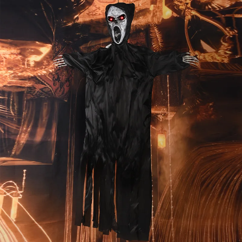 Halloween decoration screaming scarecrow hanging ghost voice-activated luminous sound pendant bar haunted house