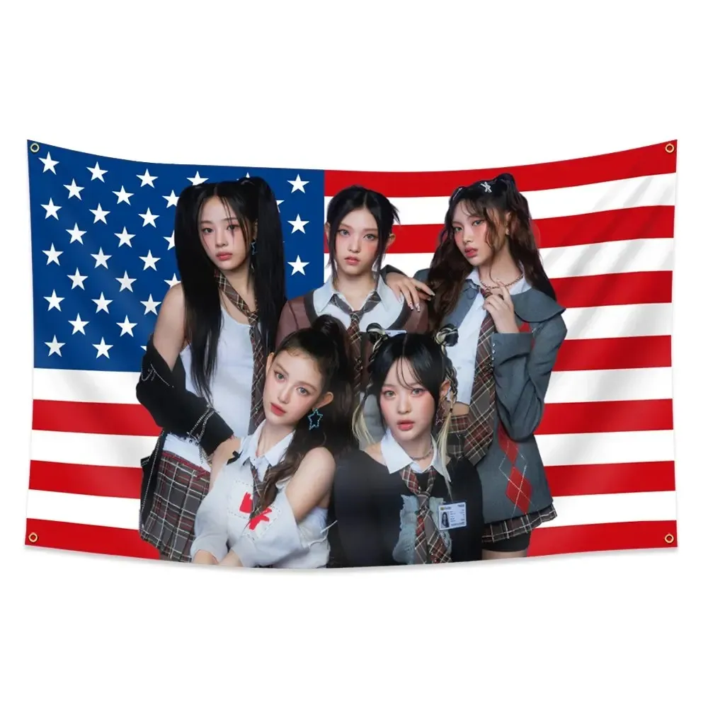 1pc, 5 Girls South Korea Pop Acts 02 Flag Banner, Wall Decor, Bedroom Dorm Decor, Wall Hanging, 2x3ft (60_90cm)_3x5ft (90_150cm), 4 Grommets, Single-Sided Printing, for Indoor, Fans Club, Activit