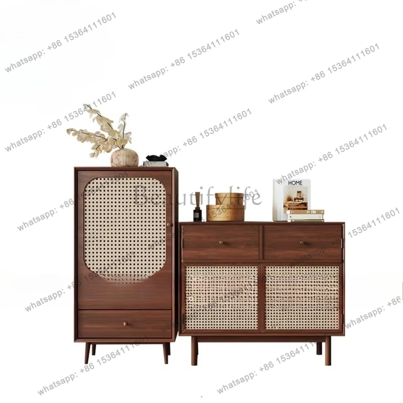 Wabi Sabi Chinese antique rattan dining side cabinet dining table living room French retro entrance decorative storage chest