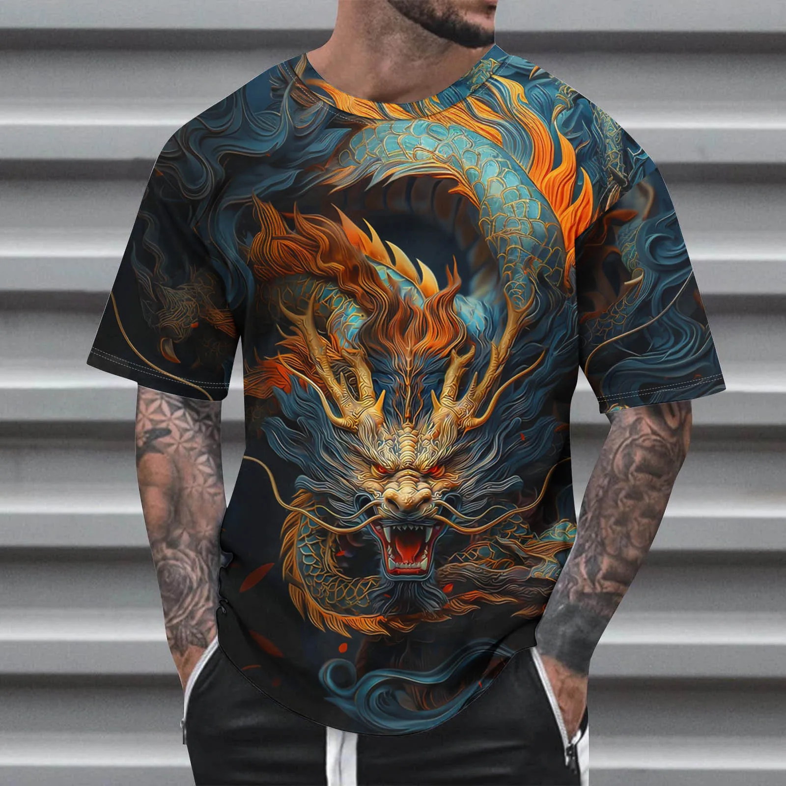 

New Dragon Pattern T-Shirts Animal 3D Print Men's Round Neck Short Sleeve T Shirt Oversized Tees Harajuku Y2K Tops Kids Clothing
