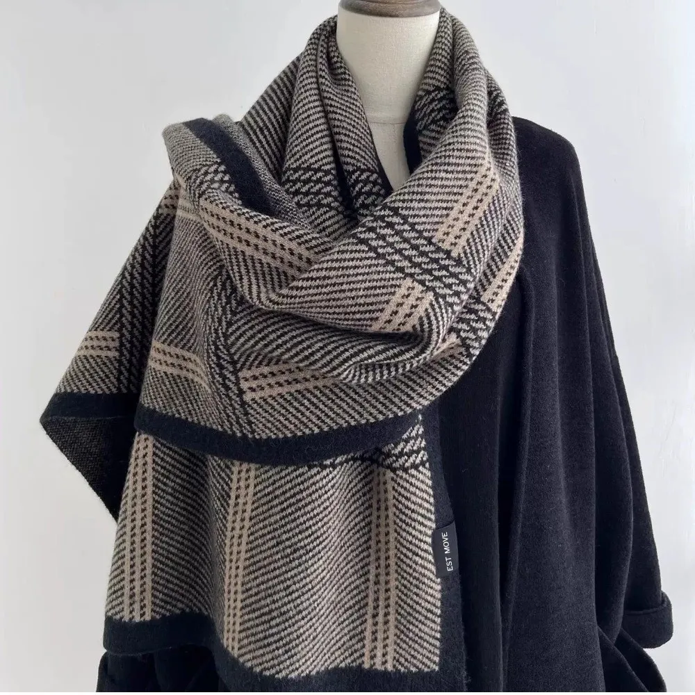 Soft Knitted Plaid Scarf Plaid Pattern All-Match Design Knitted Neck Warmer Neck Protector Decorative Collar Couple Scarf